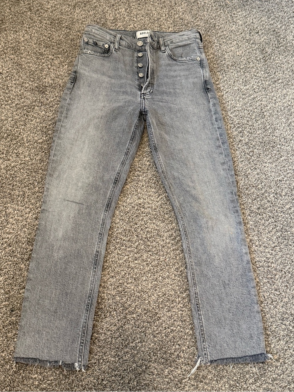 Agolde Washed Gray High-Rise Straight Jeans with Button Fly size 25